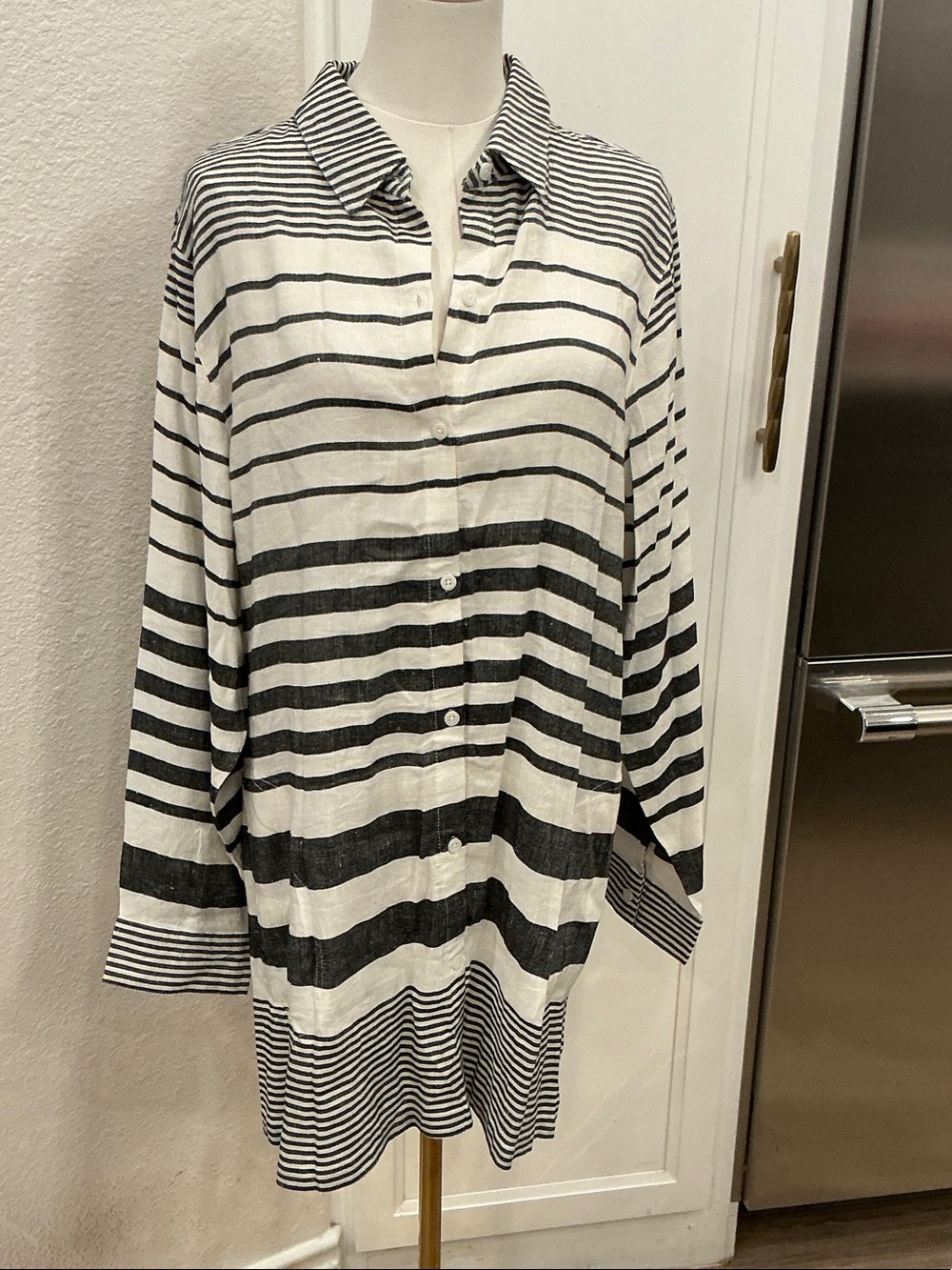 Tommy Bahama Black and White Striped Button-Down Shirt